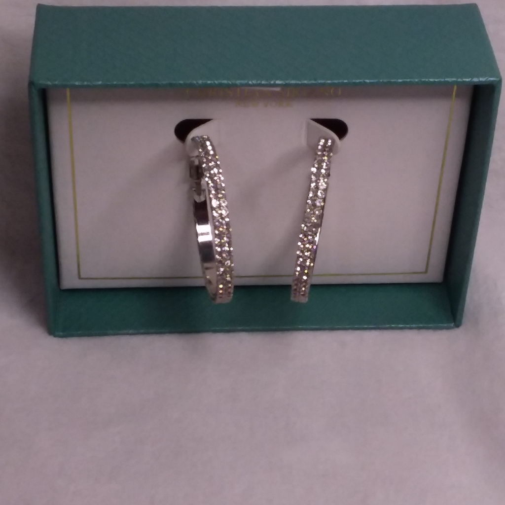 Rhinestone Crystal Hoop Pierce Earrings Christian Siriano 15$